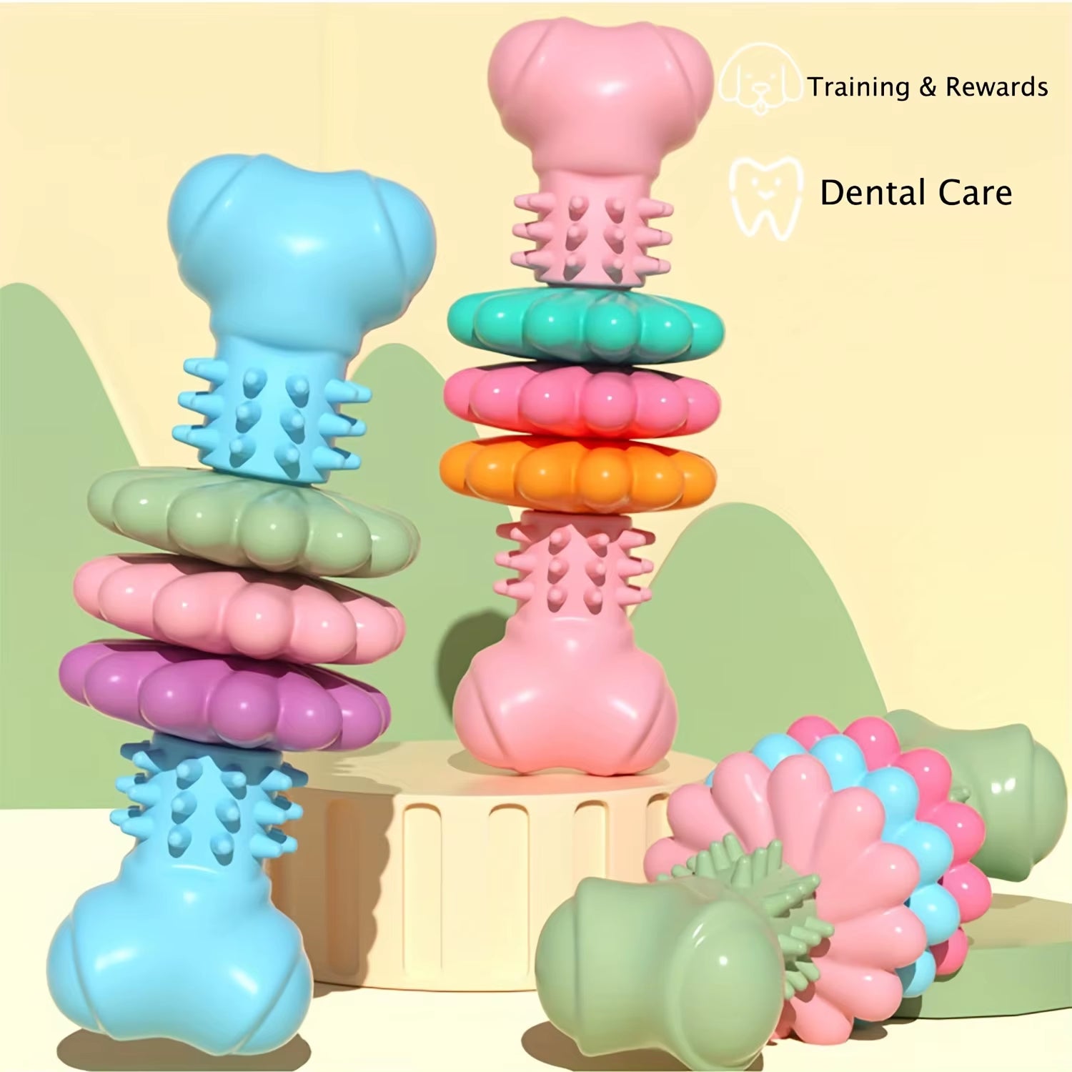 TPR Bone Shape Dog Chew Toy for All Size Dogs Teething Relief Colorful Chew Bone for Boredom Busting and Dental Care