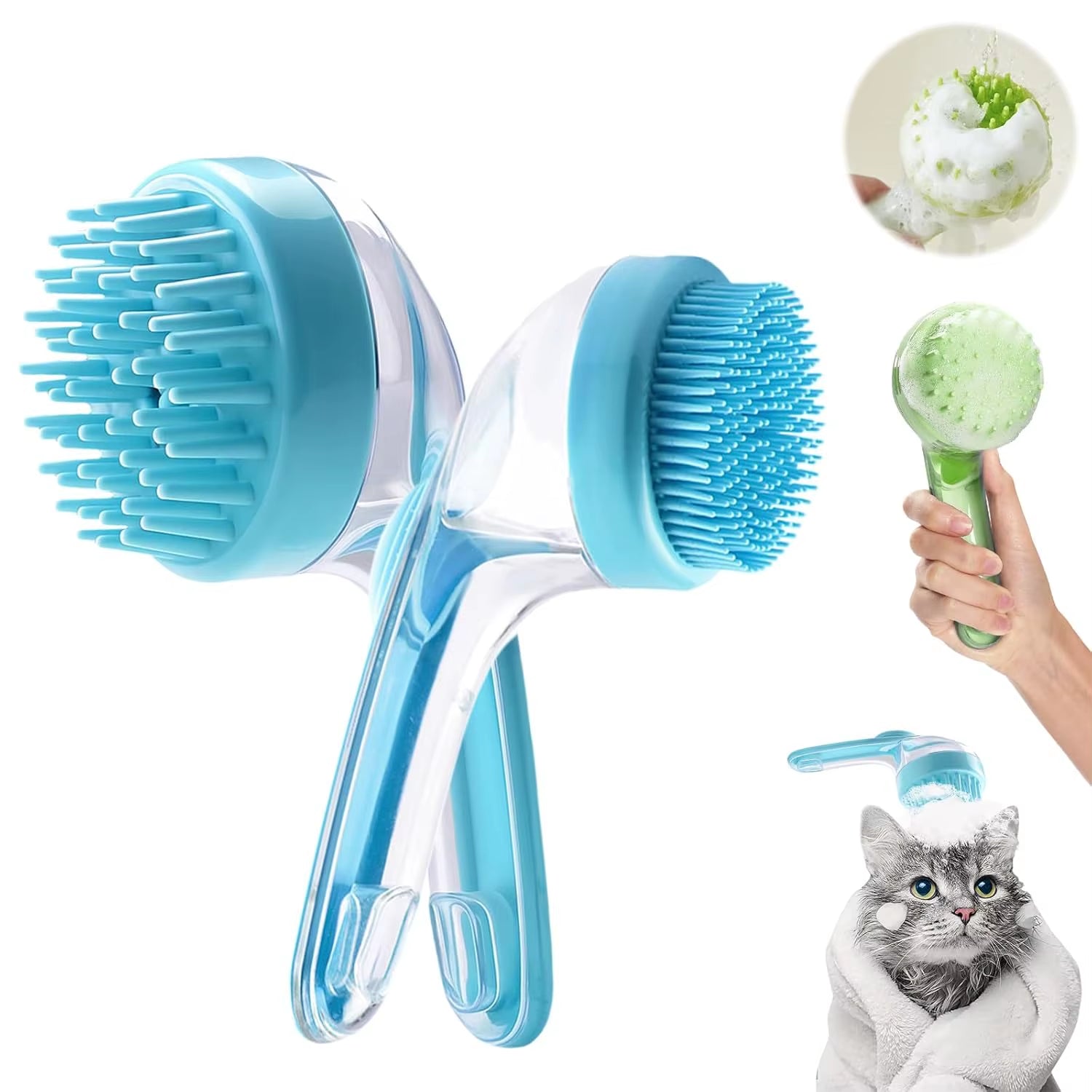 Pet Bath Brush with Shampoo Dispenser Easy Dog Washing Brush for Dogs and Cats