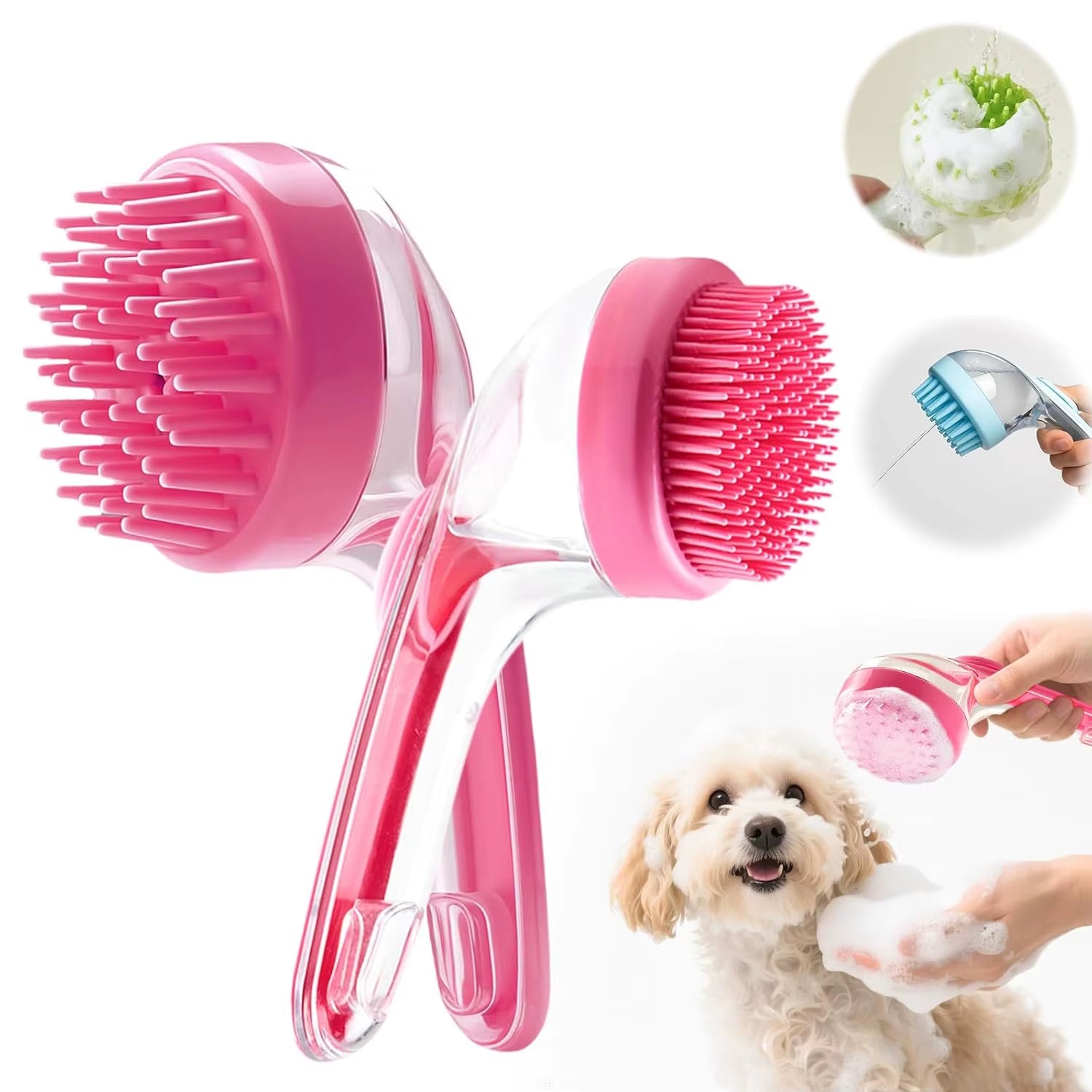 Pet Bath Brush with Shampoo Dispenser Easy Dog Washing Brush for Dogs and Cats