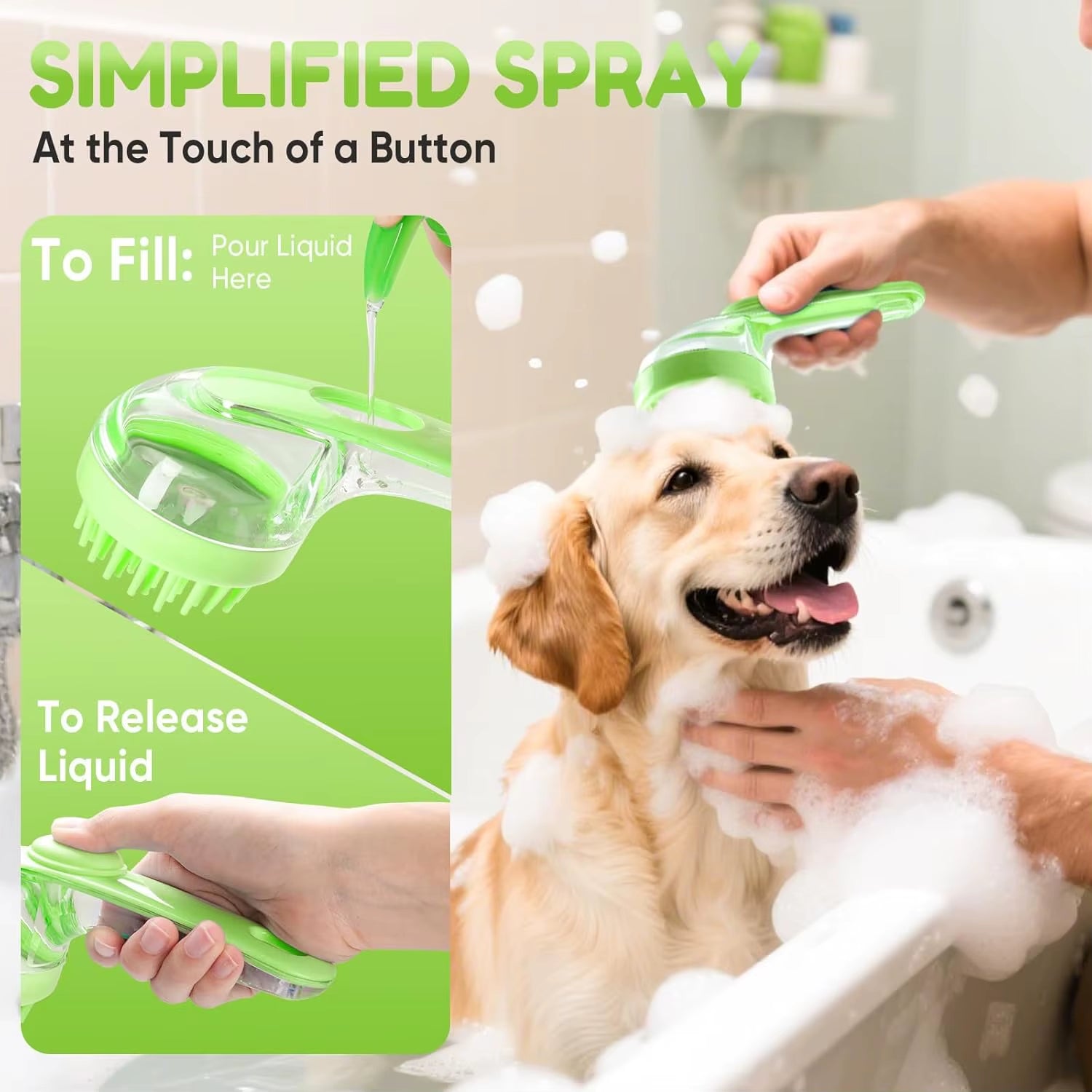 Pet Bath Brush with Shampoo Dispenser Easy Dog Washing Brush for Dogs and Cats