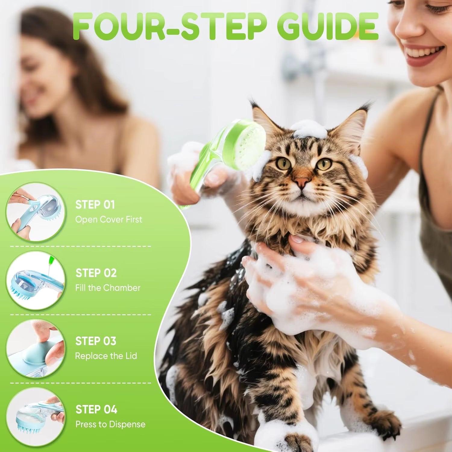 Pet Bath Brush with Shampoo Dispenser Easy Dog Washing Brush for Dogs and Cats