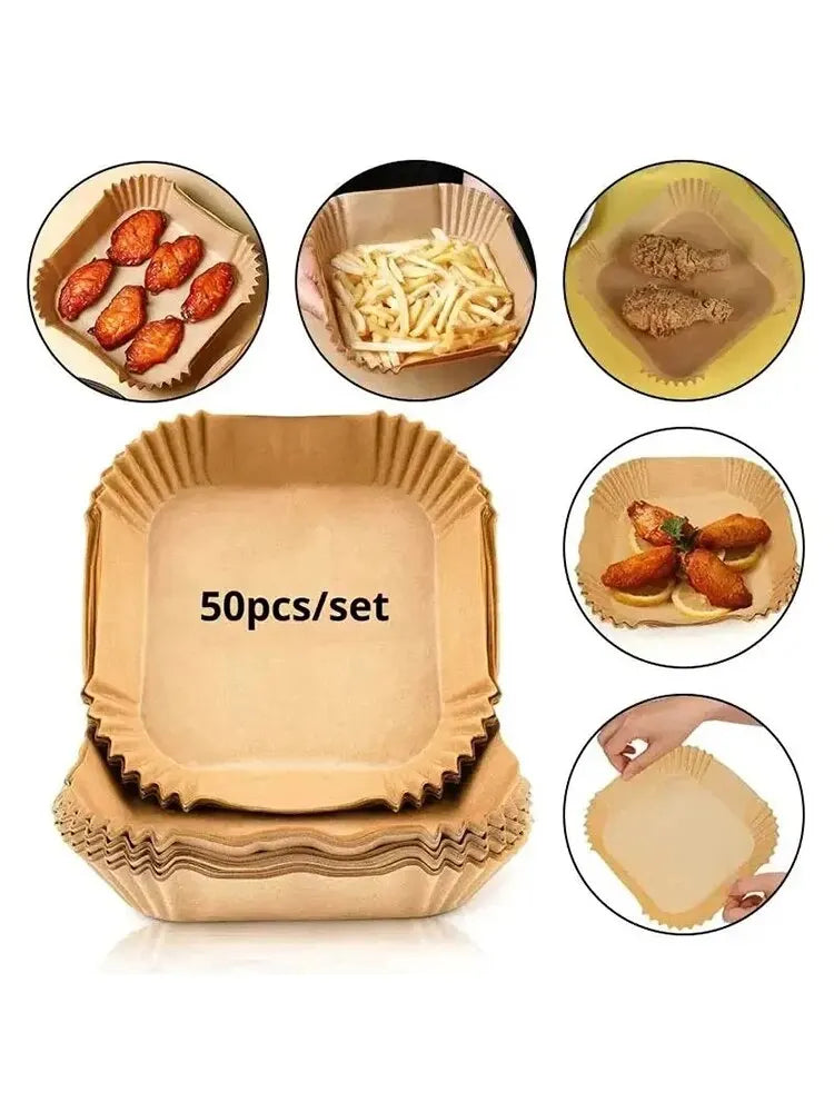 50Pcs Air Fryer Disposable Paper Non-Stick Airfryer Baking Papers round Air-Fryer Paper Liners Paper Kitchen Accessories