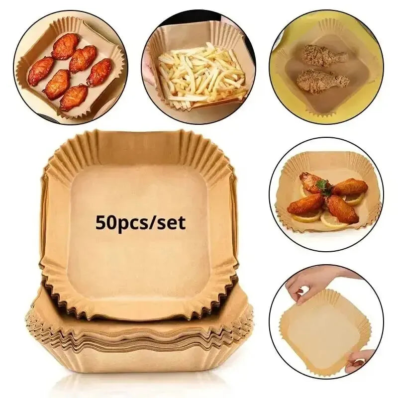 50Pcs Air Fryer Disposable Paper Non-Stick Airfryer Baking Papers round Air-Fryer Paper Liners Paper Kitchen Accessories