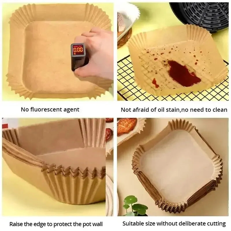 50Pcs Air Fryer Disposable Paper Non-Stick Airfryer Baking Papers round Air-Fryer Paper Liners Paper Kitchen Accessories