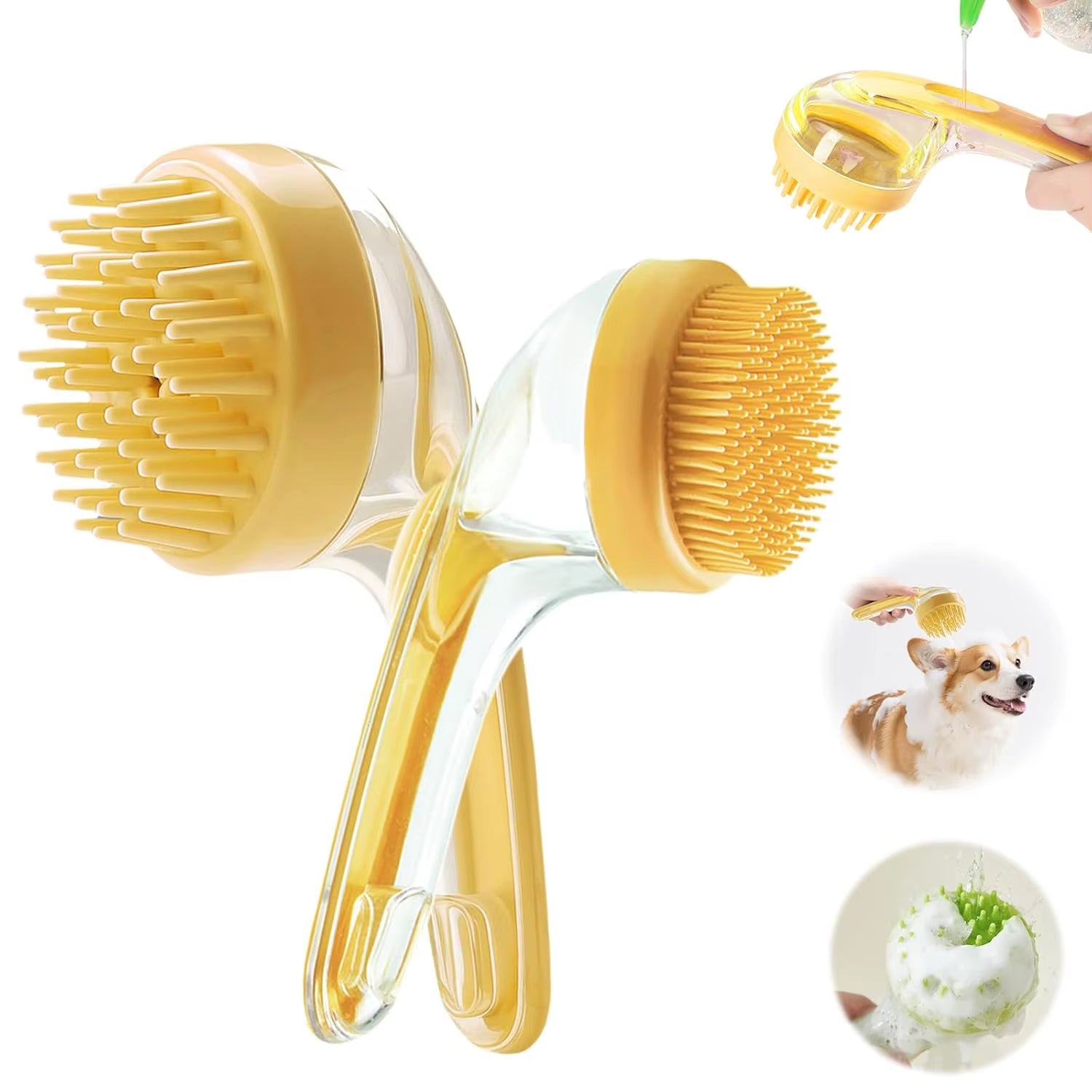 Pet Bath Brush with Shampoo Dispenser Easy Dog Washing Brush for Dogs and Cats